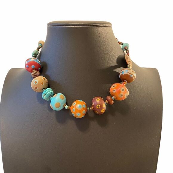 Artisan Designed & Created Polymer Clay Necklace.  Each bead individual made. - Picture 2 of 5